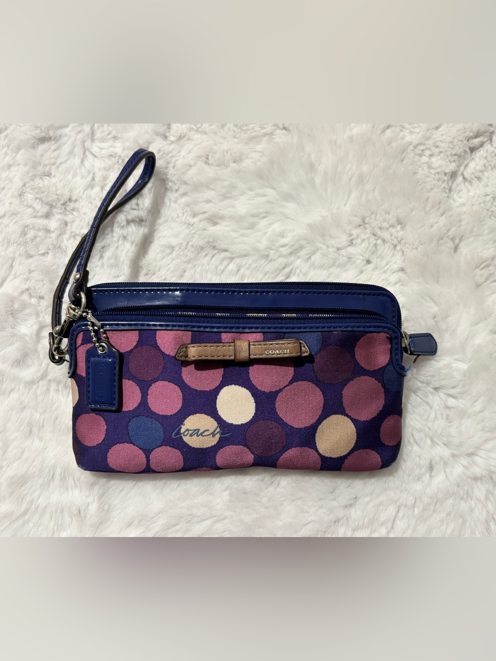 Coach Poppy Vintage Polka Dot Double Zip Wristlet Wallet